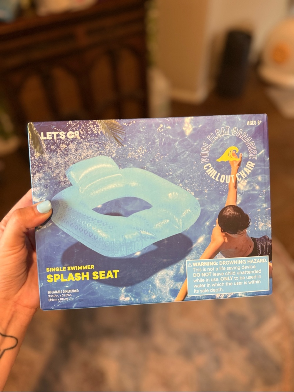 New in Box Blue Inflatable Pool Splash Seat Chair